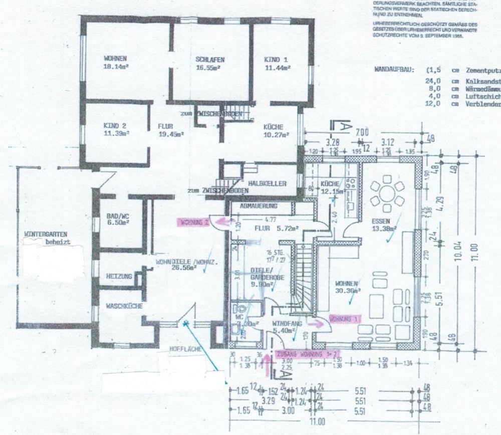 Grundriss Erdgeschoss, Altbau und Anbau