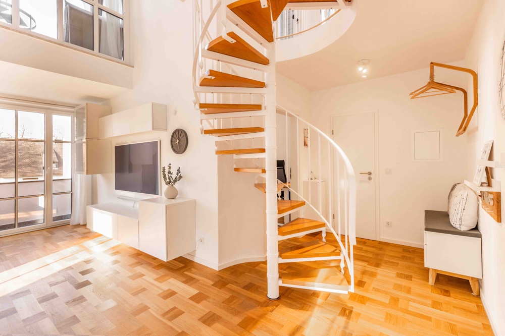 Blick auf die Wendeltreppe