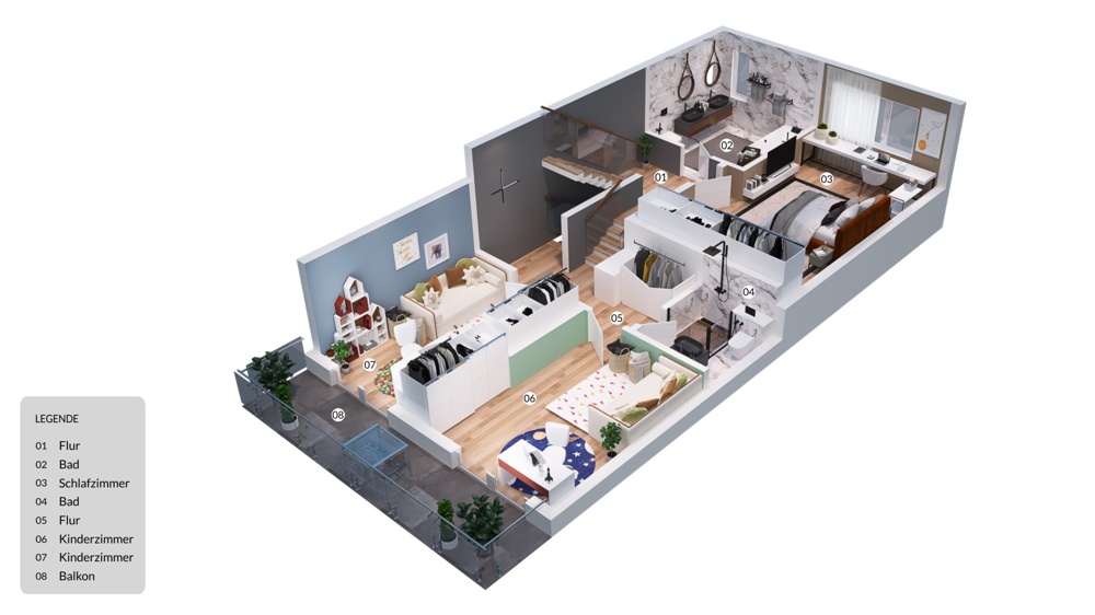 3D Grundriss Obergeschoss