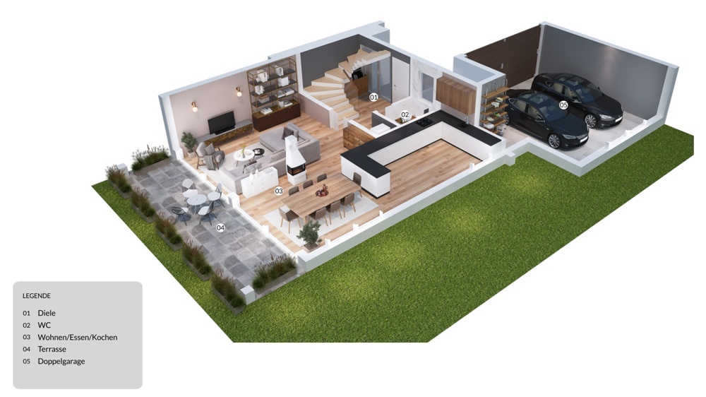 3D Grundriss Erdgeschoss